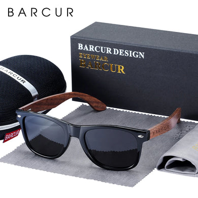 BARCUR Men's  High Quality Black Walnut Sunglasses