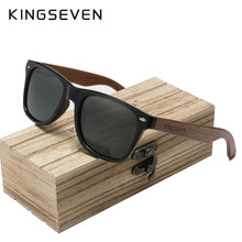 Load image into Gallery viewer, KINGSEVEN Black Rectangle Walnut Wood Men&#39;s Sunglasses