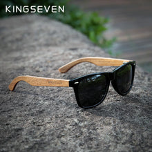 Load image into Gallery viewer, KINGSEVEN Black Rectangle Walnut Wood Men&#39;s Sunglasses