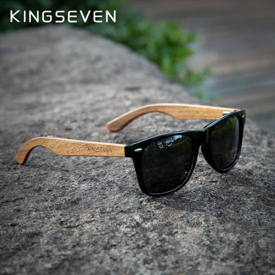 KINGSEVEN Black Rectangle Walnut Wood Men's Sunglasses