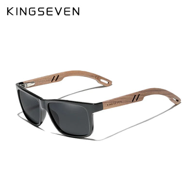 KINGSEVEN Brand TR90 Natural Walnut Wood Men's Rectangle Sunglasses
