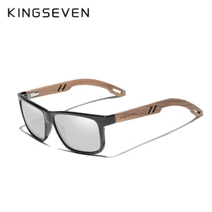 KINGSEVEN Brand TR90 Natural Walnut Wood Men's Rectangle Sunglasses