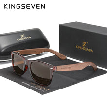 Load image into Gallery viewer, KINGSEVEN Black Rectangle Walnut Wood Men&#39;s Sunglasses