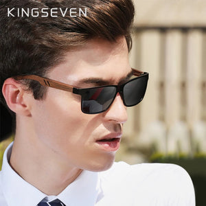 KINGSEVEN Brand TR90 Natural Walnut Wood Men's Rectangle Sunglasses