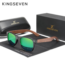 Load image into Gallery viewer, KINGSEVEN Black Rectangle Walnut Wood Men&#39;s Sunglasses
