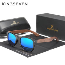 Load image into Gallery viewer, KINGSEVEN Black Rectangle Walnut Wood Men&#39;s Sunglasses