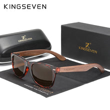 Load image into Gallery viewer, KINGSEVEN Black Rectangle Walnut Wood Men&#39;s Sunglasses