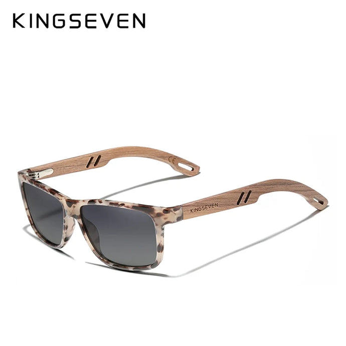 KINGSEVEN Brand TR90 Natural Walnut Wood Men's Rectangle Sunglasses