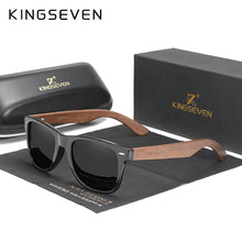 Load image into Gallery viewer, KINGSEVEN Black Rectangle Walnut Wood Men&#39;s Sunglasses