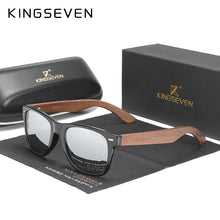 Load image into Gallery viewer, KINGSEVEN Black Rectangle Walnut Wood Men&#39;s Sunglasses