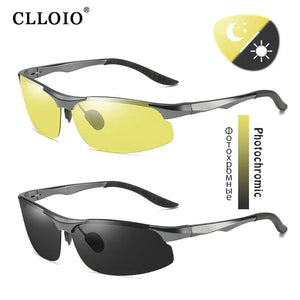 CLLOIO Aluminium Rimless Photochromic Day Night Vision Men's Anti-Glare Sunglasses