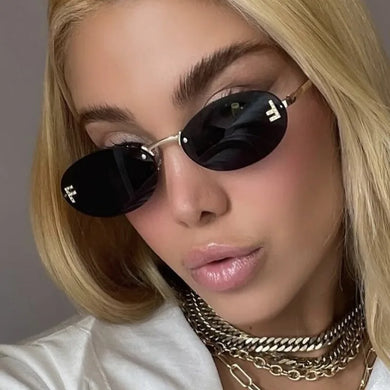 Rimless Retro Oval Cateye Women's Sunglasses