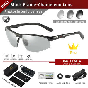 CLLOIO Photochromic Aluminum Frame Mens Polarized Driving Sunglasses