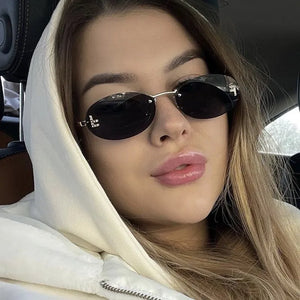 Rimless Retro Oval Cateye Women's Sunglasses