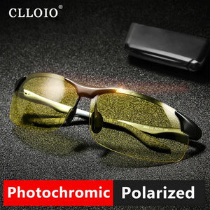 CLLOIO Aluminium Rimless Photochromic Day Night Vision Men's Anti-Glare Sunglasses