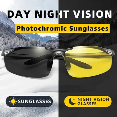 CLLOIO Aluminium Rimless Photochromic Day Night Vision Men's Anti-Glare Sunglasses