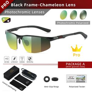 CLLOIO Photochromic  Men's Polarized Driving Chameleon Rimless Night Vision Sunglasses