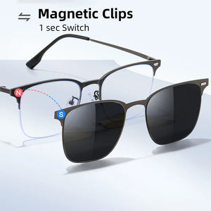 VIVIBEE Semi Rimless Magnetic Clip On Men's Polarized Square Sunglasses