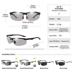CLLOIO New Aluminum Photochromic Sunglasses Men Polarized Driving Glasses Anti-Glare Chameleon Fishing Sun Glasses UV400 Goggle - Sunglass Associates