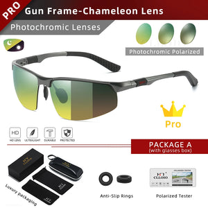 CLLOIO Photochromic  Men's Polarized Driving Chameleon Rimless Night Vision Sunglasses