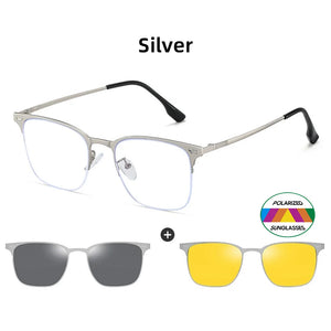 VIVIBEE Semi Rimless Magnetic Clip On Men's Polarized Square Sunglasses