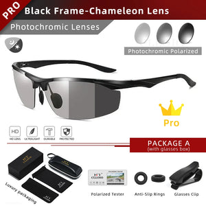 CLLOIO New Aluminum Photochromic Sunglasses Men Polarized Driving Glasses Anti-Glare Chameleon Fishing Sun Glasses UV400 Goggle - Sunglass Associates