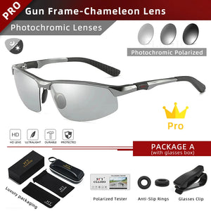 CLLOIO Photochromic Aluminum Frame Mens Polarized Driving Sunglasses