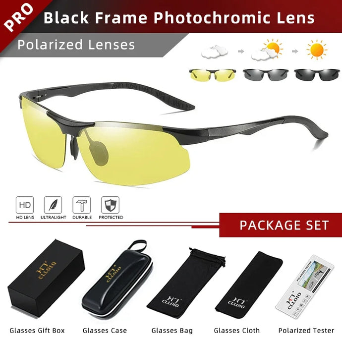 CLLOIO Aluminium Rimless Photochromic Day Night Vision Men's Anti-Glare Sunglasses