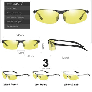 CLLOIO Aluminium Rimless Photochromic Day Night Vision Men's Anti-Glare Sunglasses