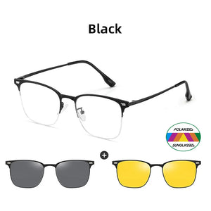 VIVIBEE Semi Rimless Magnetic Clip On Men's Polarized Square Sunglasses