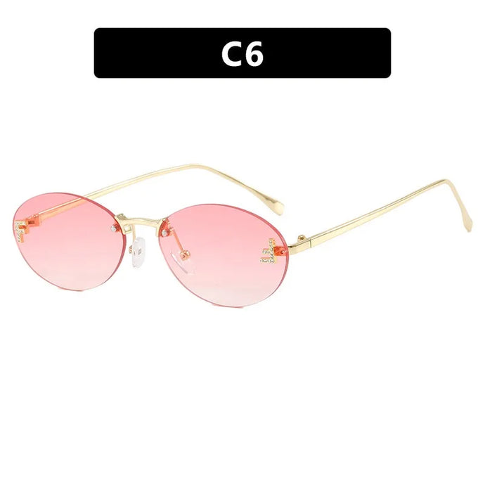 Rimless Retro Oval Cateye Women's Sunglasses