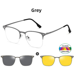 VIVIBEE Semi Rimless Magnetic Clip On Men's Polarized Square Sunglasses