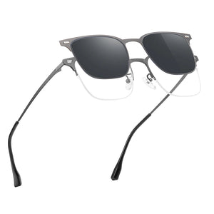 VIVIBEE Semi Rimless Magnetic Clip On Men's Polarized Square Sunglasses