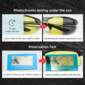 CLLOIO Aluminium Rimless Photochromic Day Night Vision Men's Anti-Glare Sunglasses