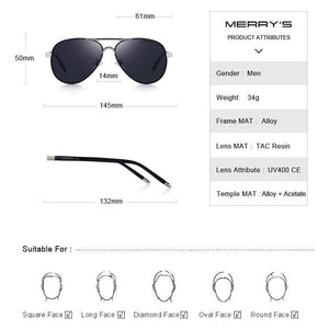 MERRYS Men's Classic Pilot HD Polarized Aluminum Sunglasses - Sunglass Associates